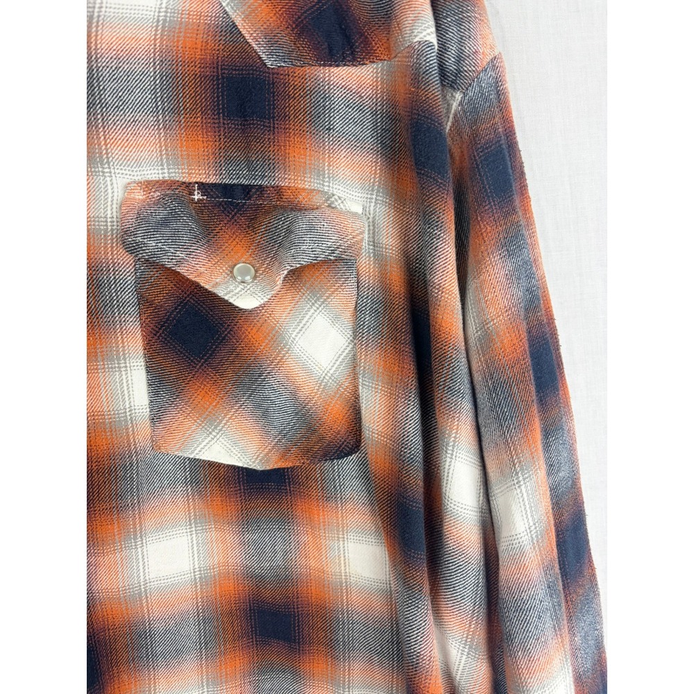 Plains Western Wear Mens 3X Pearl Snap Shirt Orange Navy Plaid Long Sleeve Yoke - Picture 7 of 13